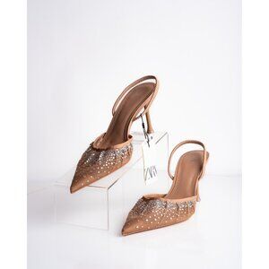 Zara Women Mesh Slingbacks Rhinestone Heels US 10 EU 41 embellished New 2263/310